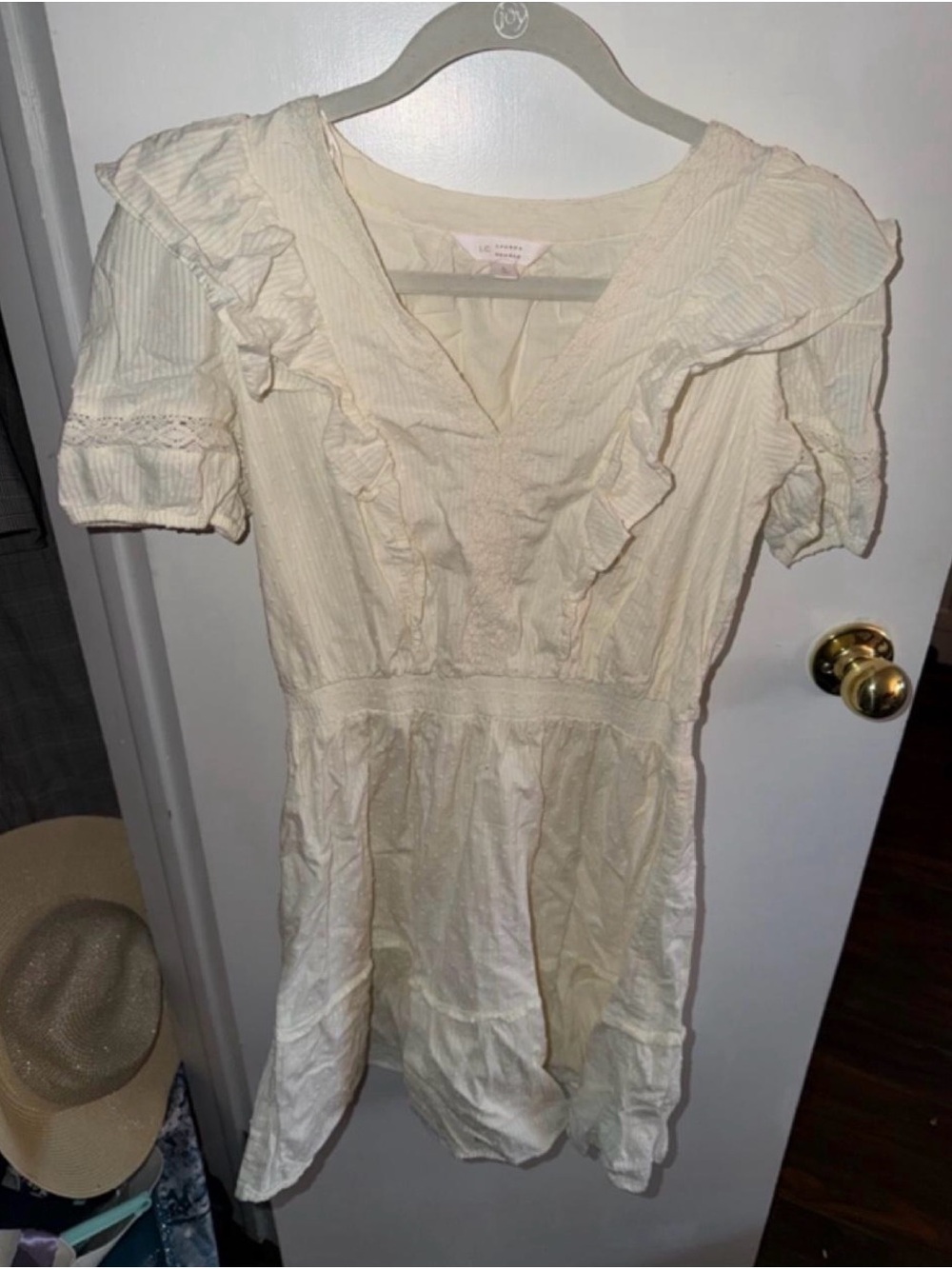 LC Lauren Conrad Cream Ruffle V-Neck Mini Dress